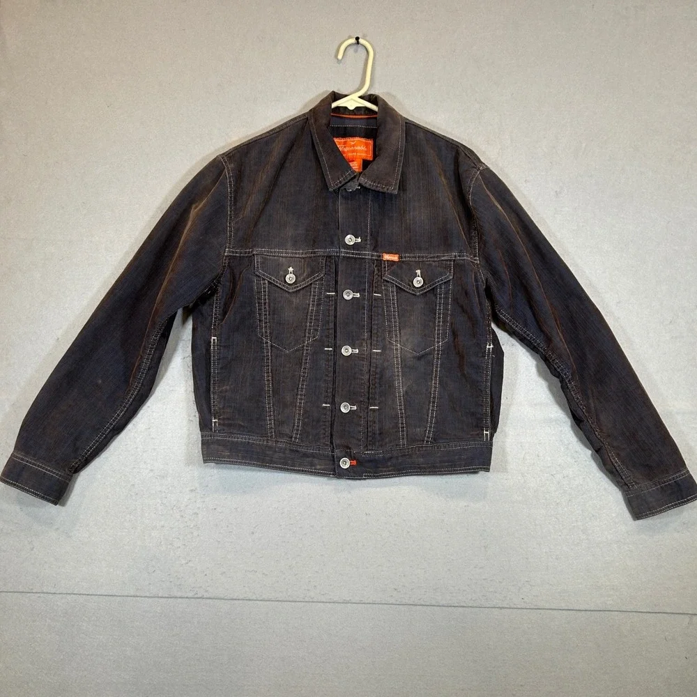 Vtg Faconnable Jacket Mens Small Corduroy Trucker Brown